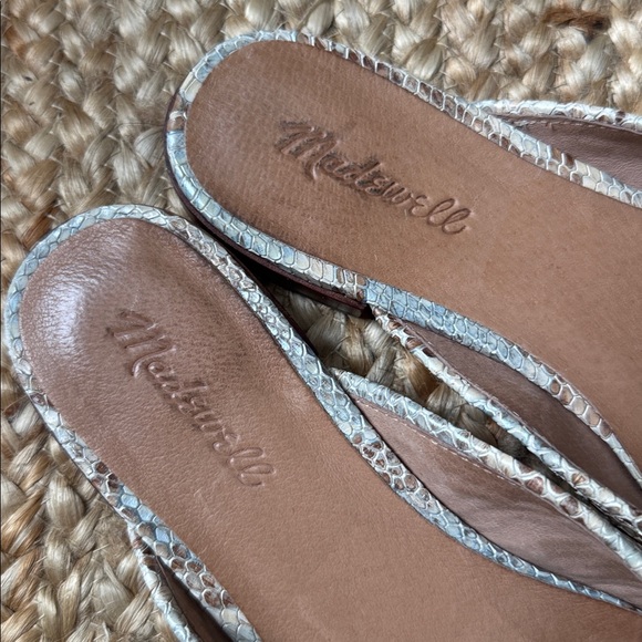Madewell 9.5 Womens Adelle Ballet Mules Snake Embossed Leather Blue Brown - Picture 2 of 6